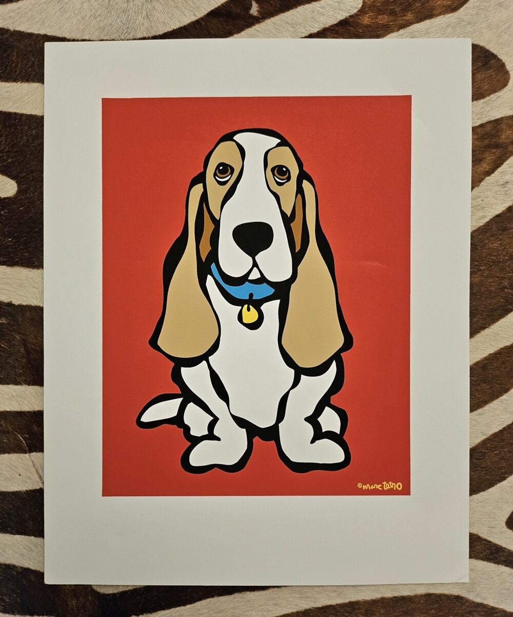 Mark Tetro Basset Hound On Red 11x14in